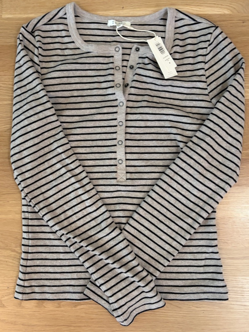 Z Supply Striped Long-Sleeve Henley Top - Gray/Black